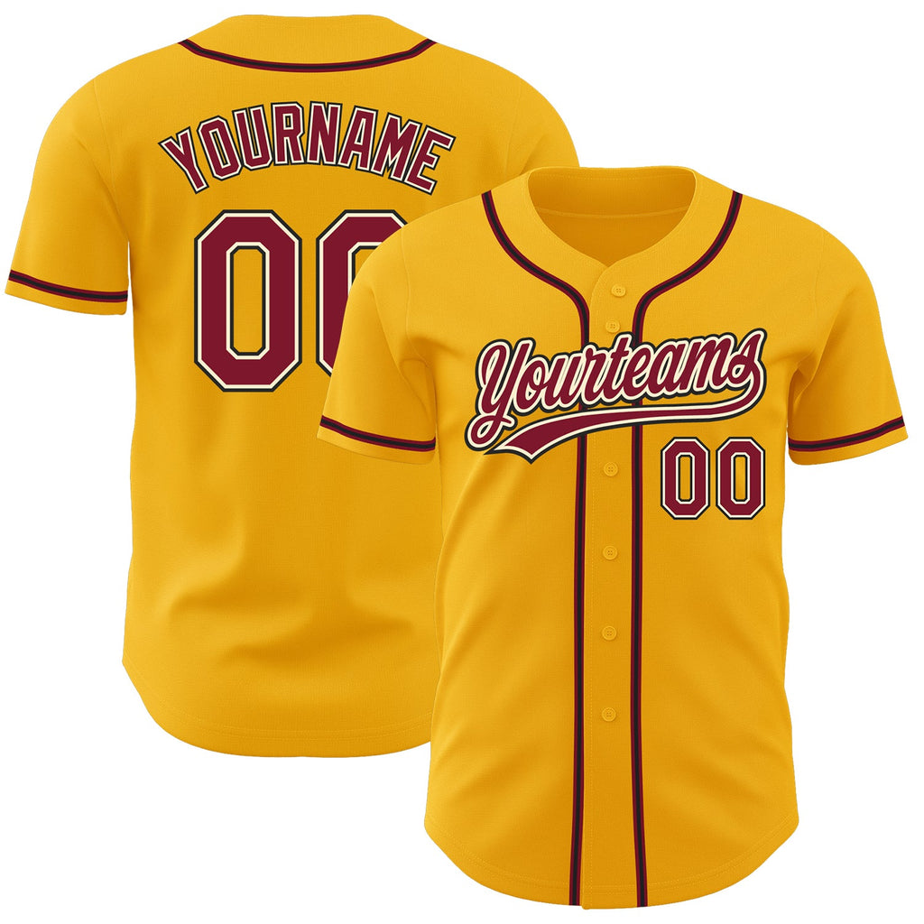 Custom Gold Crimson Cream-Black Authentic Baseball Jersey