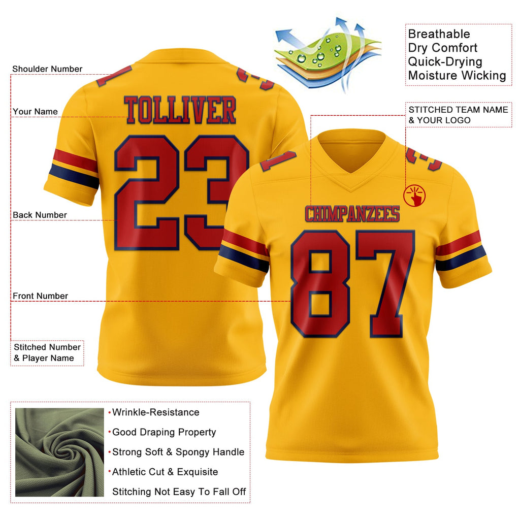 Custom Gold Red-Navy Authentic Football Jersey