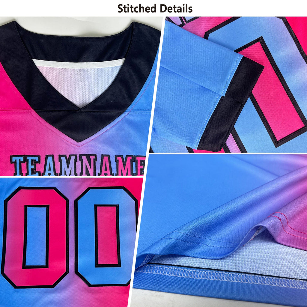 Custom Light Blue Orange-Black Authentic Gradient Fashion Scratch Football Jersey