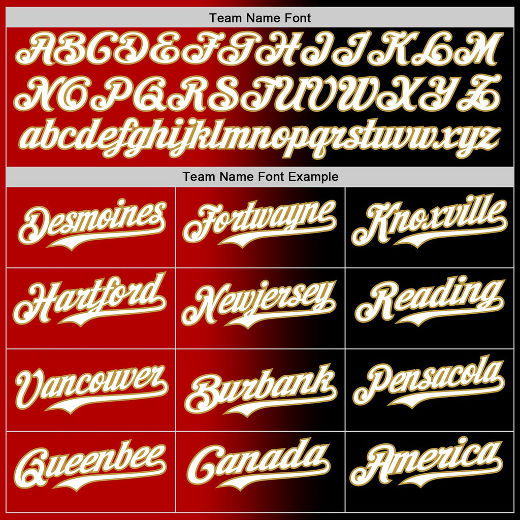 Custom Black White Red-Old Gold Authentic Gradient Fashion Baseball Jersey
