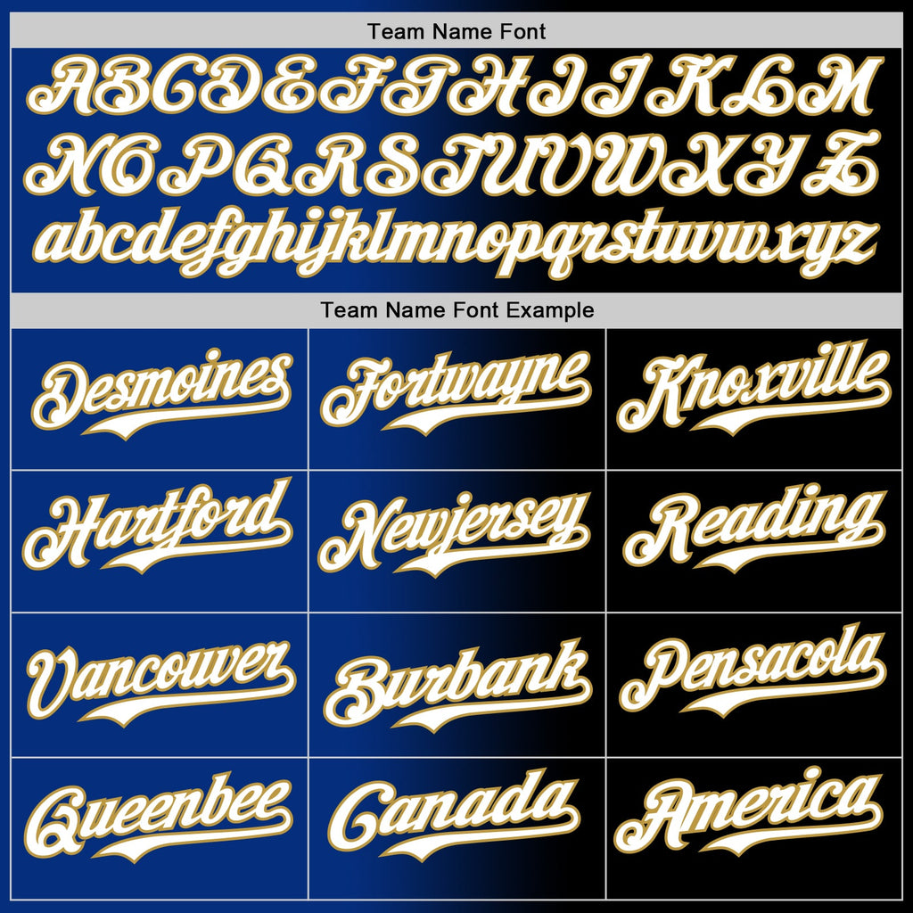 Custom Black White Royal-Old Gold Authentic Gradient Fashion Baseball Jersey