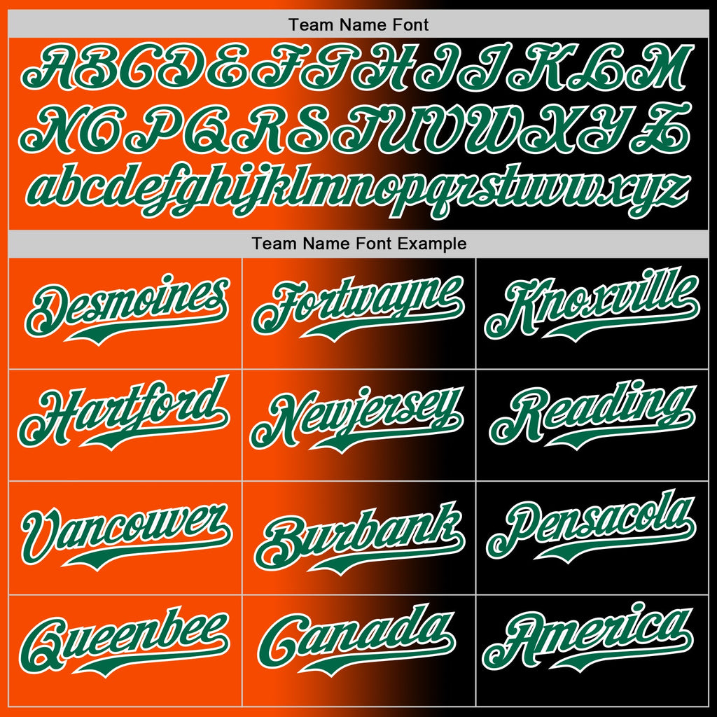 Custom Black Kelly Green Orange-White Authentic Gradient Fashion Baseball Jersey