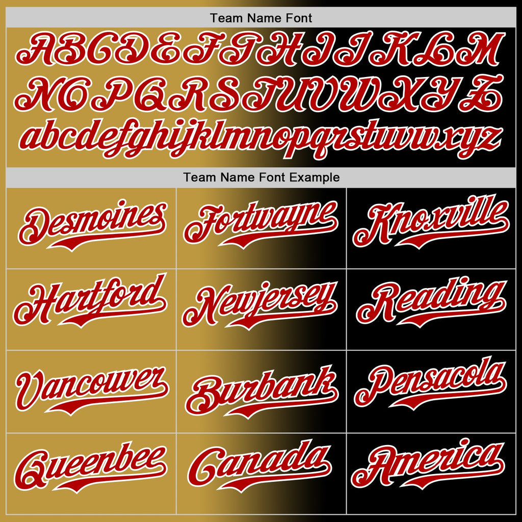 Custom Black Red Old Gold-White Authentic Gradient Fashion Baseball Jersey