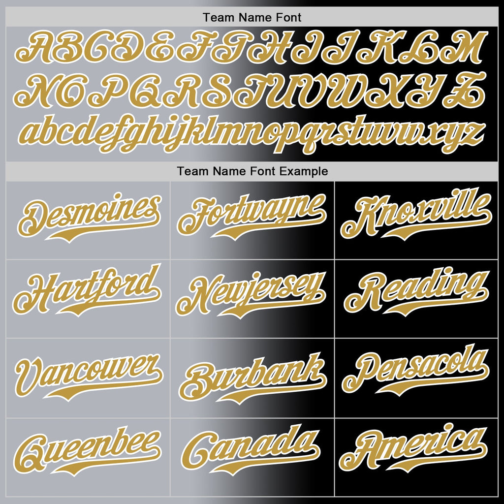 Custom Black Old Gold Gray-White Authentic Gradient Fashion Baseball Jersey