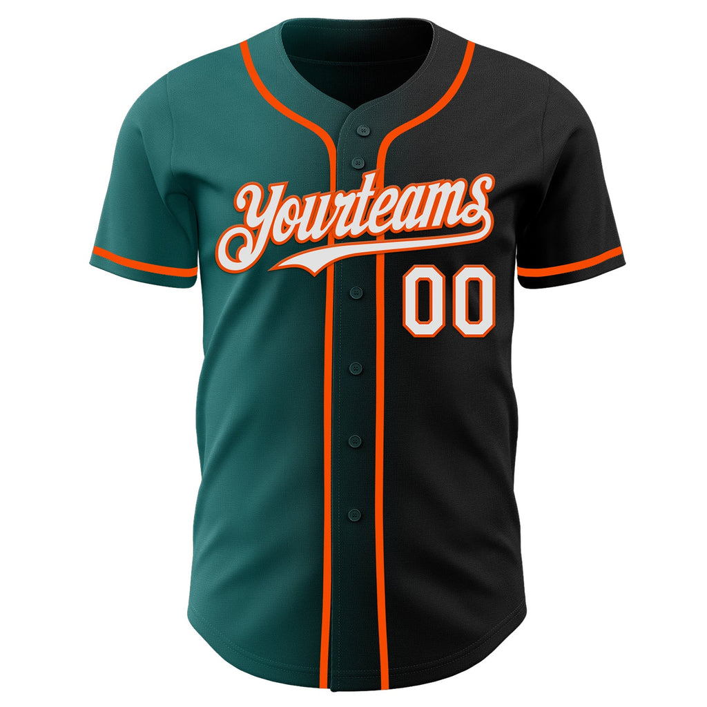 Custom Black White Teal-Orange Authentic Gradient Fashion Baseball Jersey