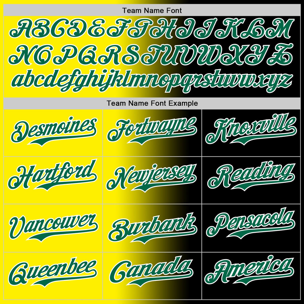 Custom Black Kelly Green Light Yellow-White Authentic Gradient Fashion Baseball Jersey