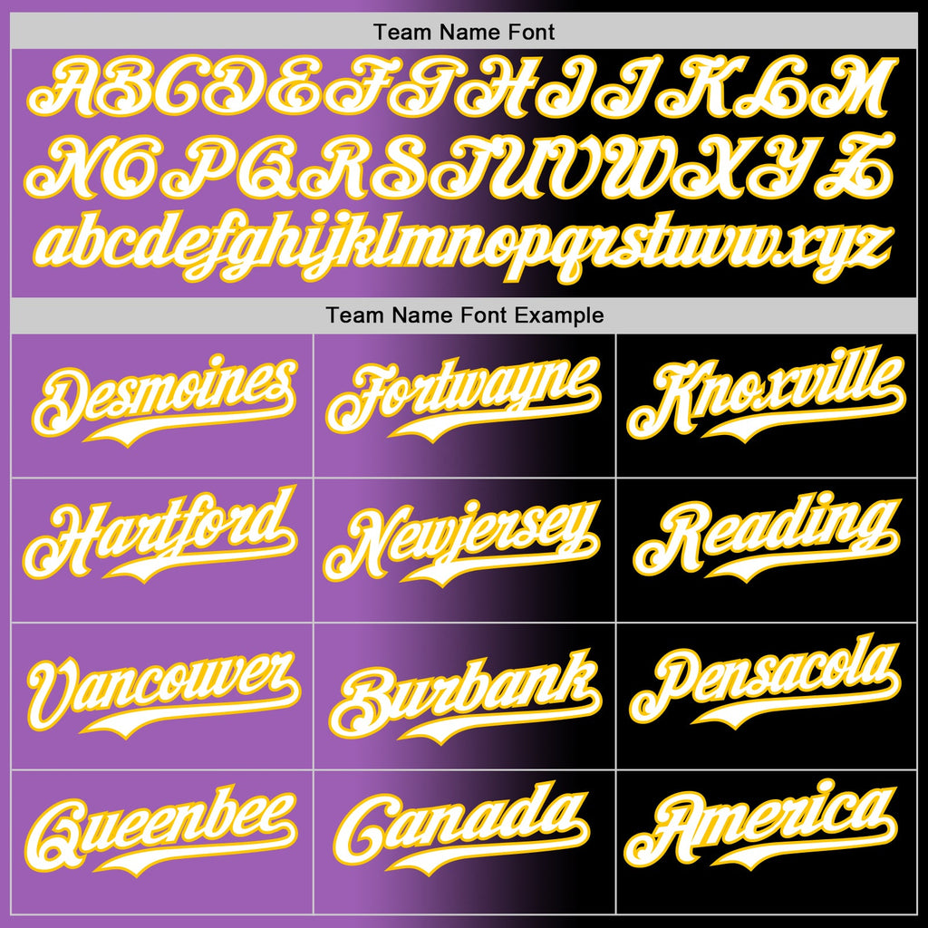 Custom Black White Medium Purple-Yellow Authentic Gradient Fashion Baseball Jersey