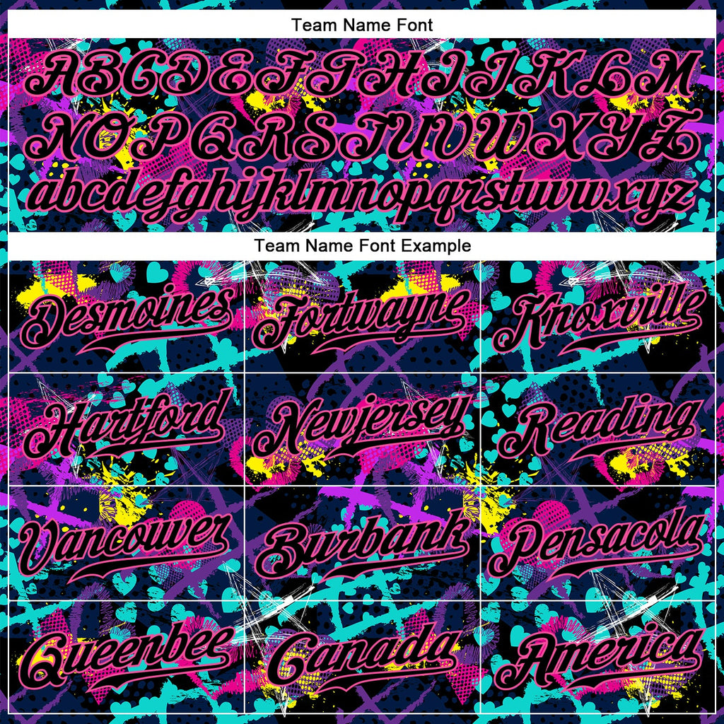 Custom Graffiti Pattern Black-Pink 3D Creative Hearts Stars Geometric Figures Authentic Baseball Jersey
