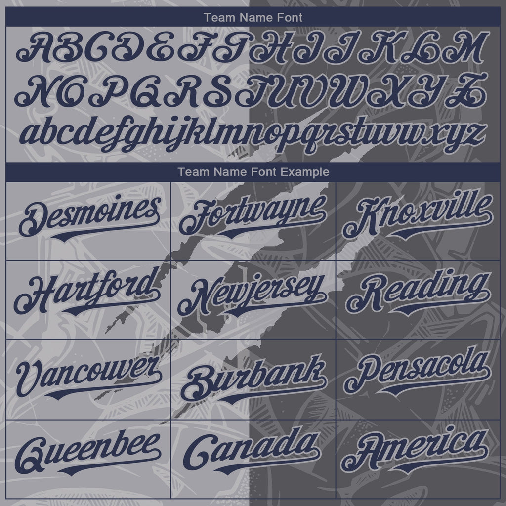 Custom Graffiti Pattern Navy Steel Gray-Gray 3D Scratch Authentic Baseball Jersey