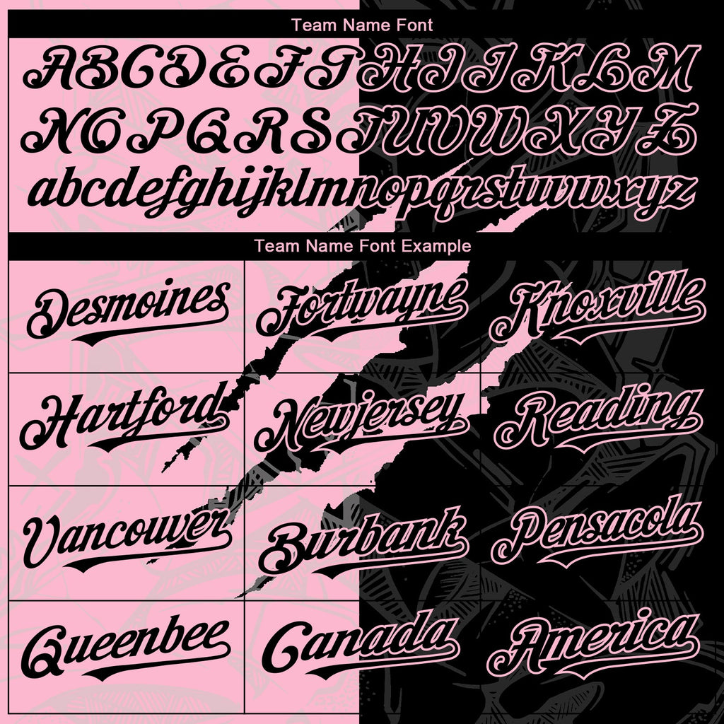 Custom Graffiti Pattern Black-Light Pink 3D Scratch Authentic Baseball Jersey
