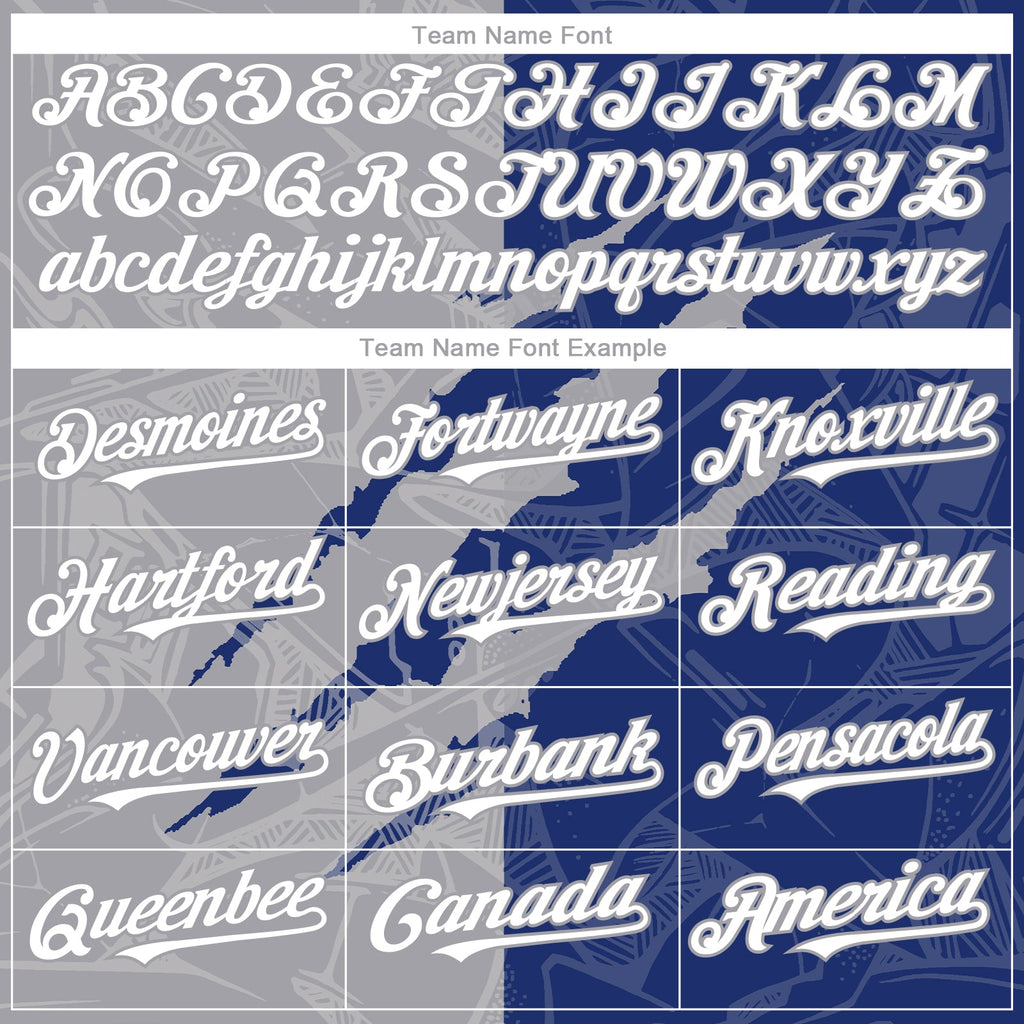Custom Graffiti Pattern White Royal-Gray 3D Scratch Authentic Baseball Jersey