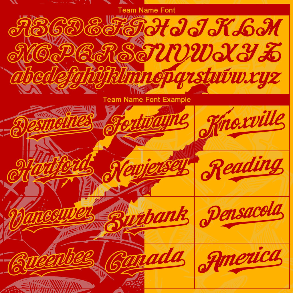 Custom Graffiti Pattern Red-Gold 3D Scratch Authentic Baseball Jersey