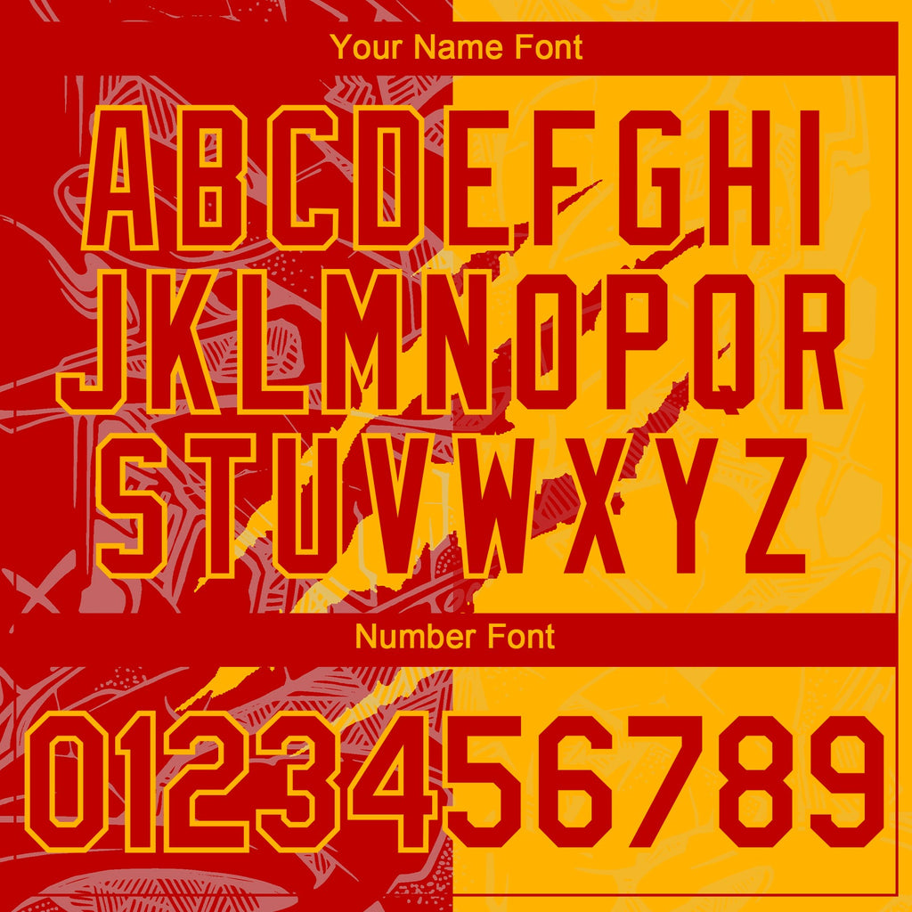 Custom Graffiti Pattern Red-Gold 3D Scratch Authentic Baseball Jersey