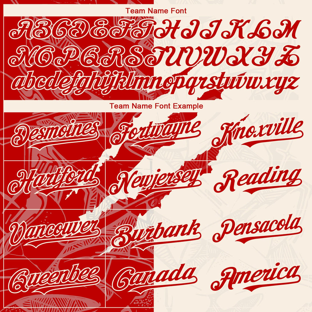 Custom Graffiti Pattern Red-Cream 3D Scratch Authentic Baseball Jersey