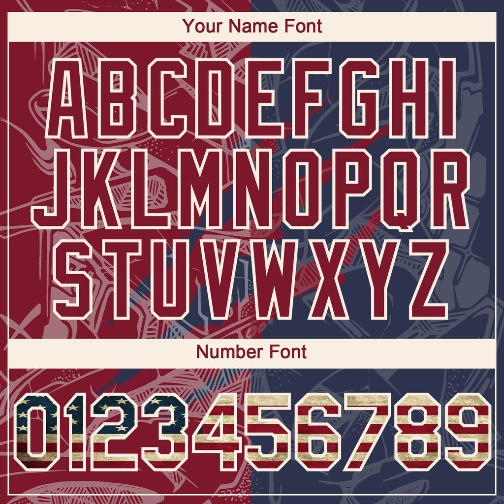 Custom Graffiti Pattern Vintage USA Flag Navy Crimson-Cream 3D Scratch Authentic Baseball Jersey