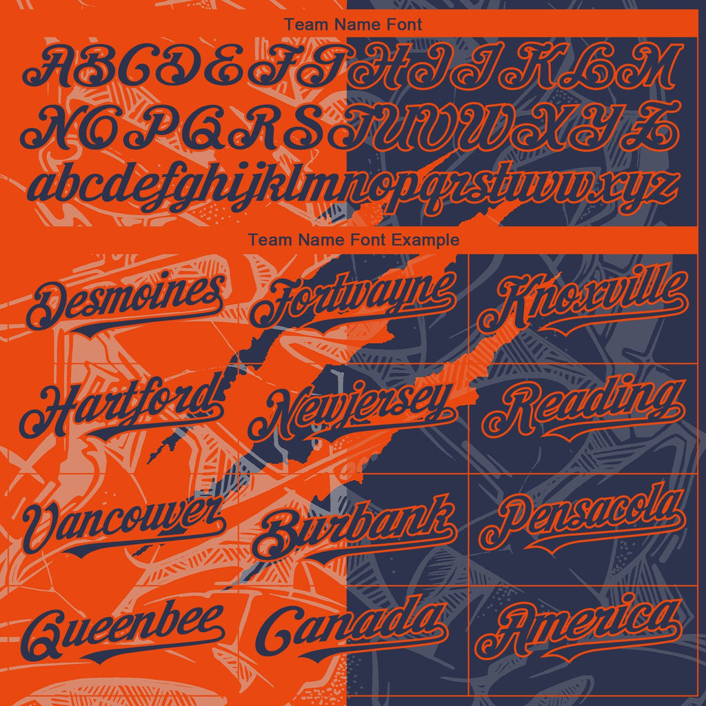 Custom Graffiti Pattern Navy-Orange 3D Scratch Authentic Baseball Jersey
