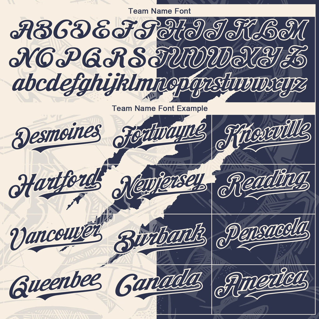Custom Graffiti Pattern Navy-Cream 3D Scratch Authentic Baseball Jersey