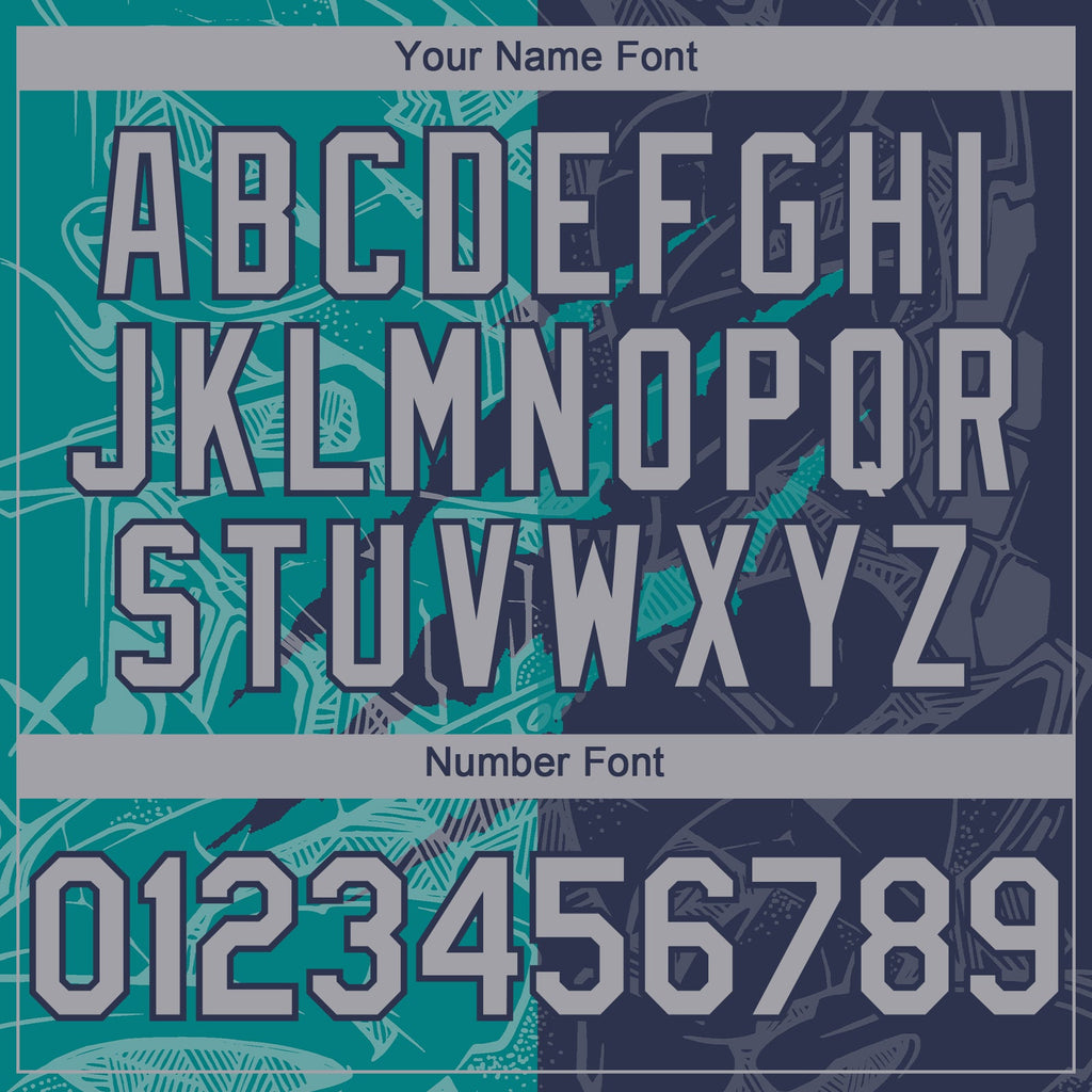 Custom Graffiti Pattern Gray Navy-Teal 3D Scratch Authentic Baseball Jersey