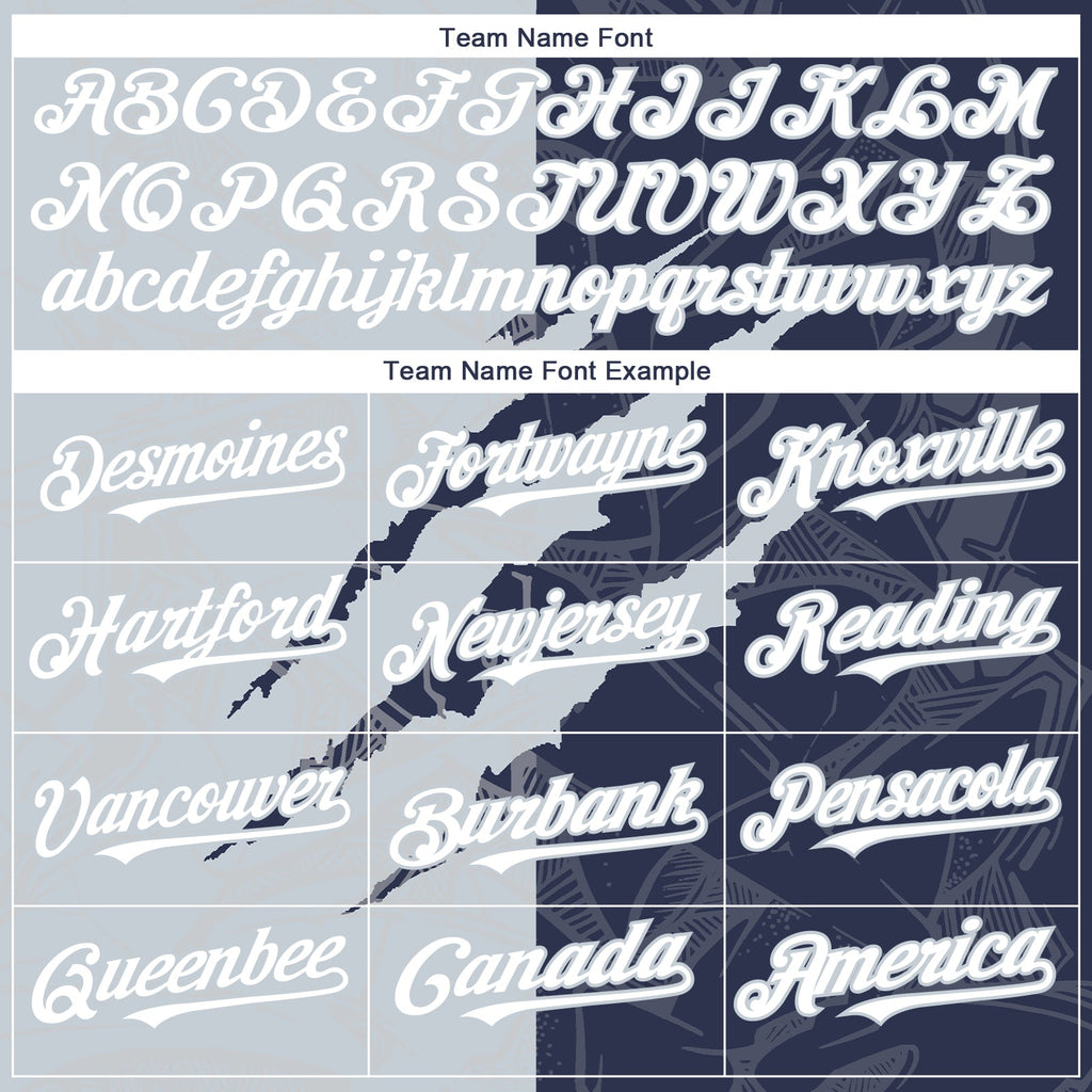 Custom Graffiti Pattern White Navy-Silver 3D Scratch Authentic Baseball Jersey