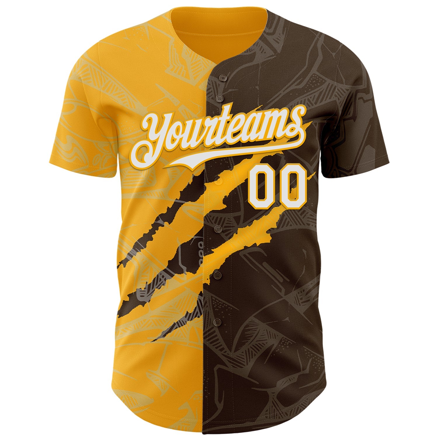 Custom Graffiti Pattern White Brown-Gold 3D Scratch Authentic Baseball Jersey