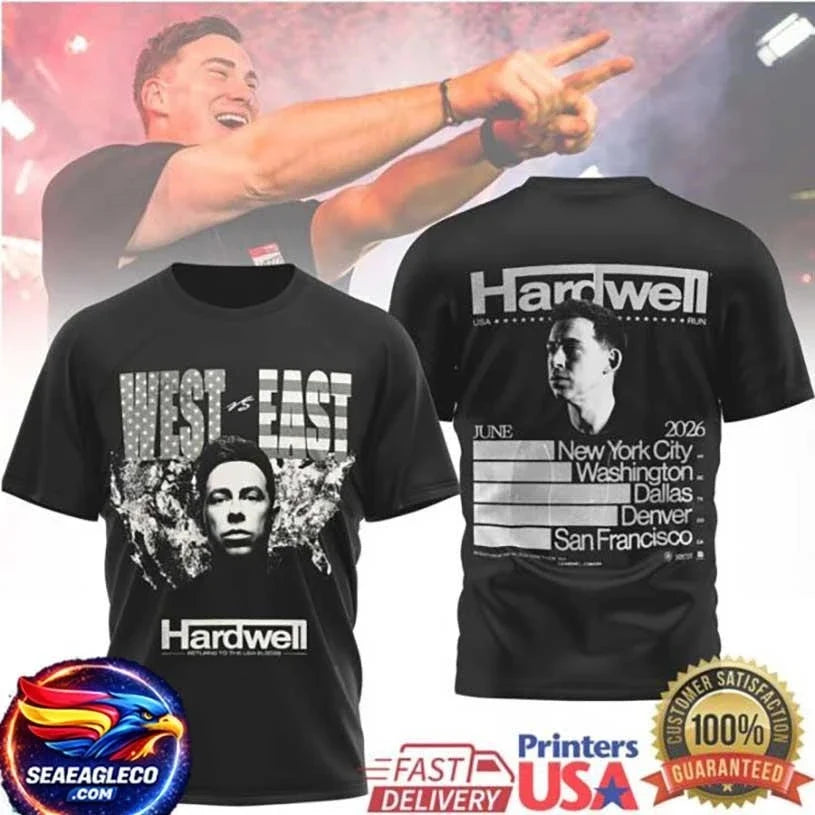 Hardwell West vs East USA Tour 2026 EDM Concert Two Sided Shirt Unisex