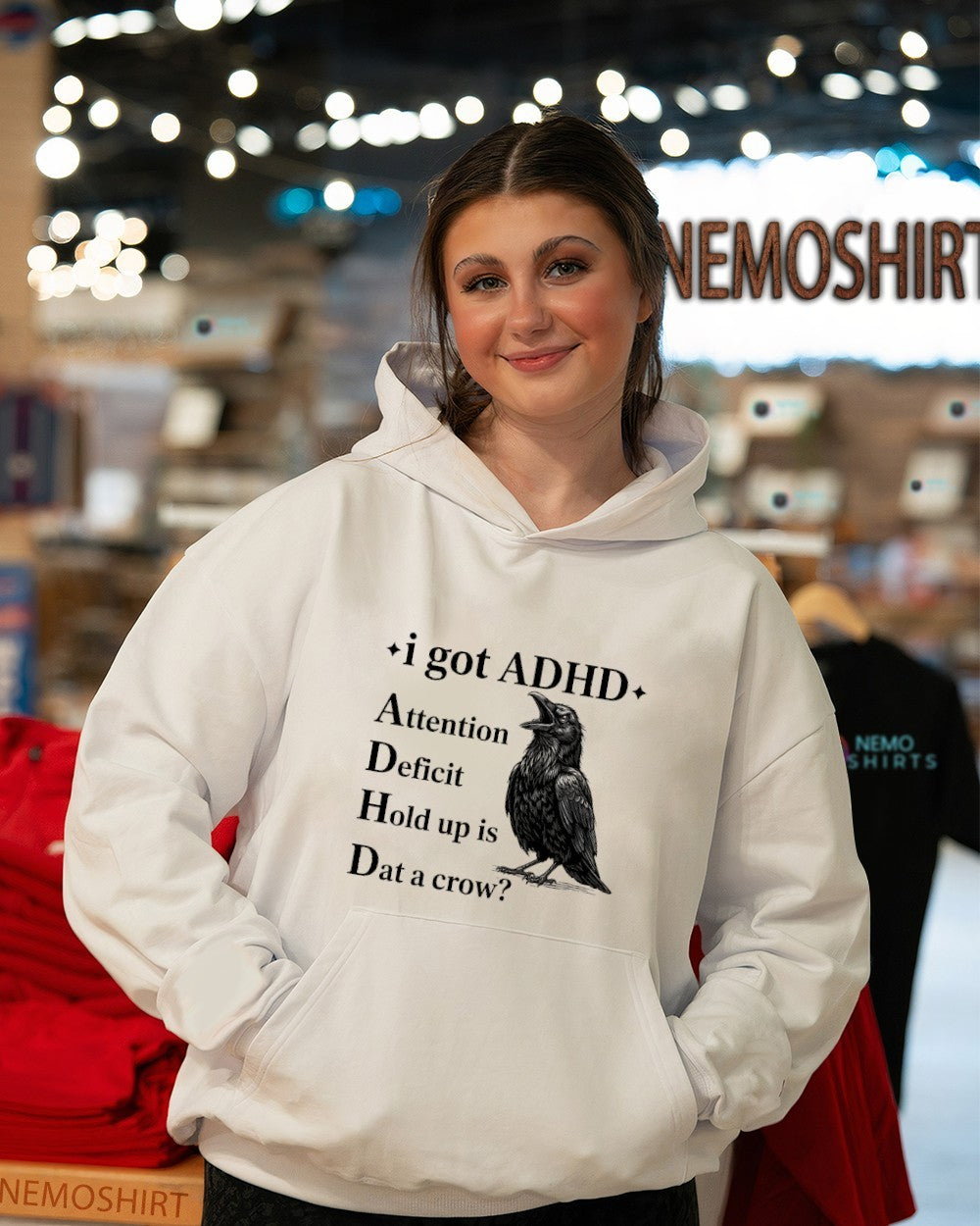 I got ADHD attention deficit hold up is dat a crow shirt