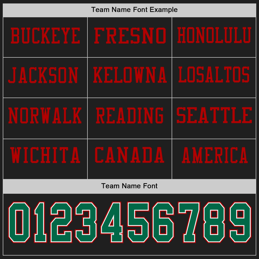 Custom Black Kelly Green White-Red Long Sleeve Authentic Football Jersey
