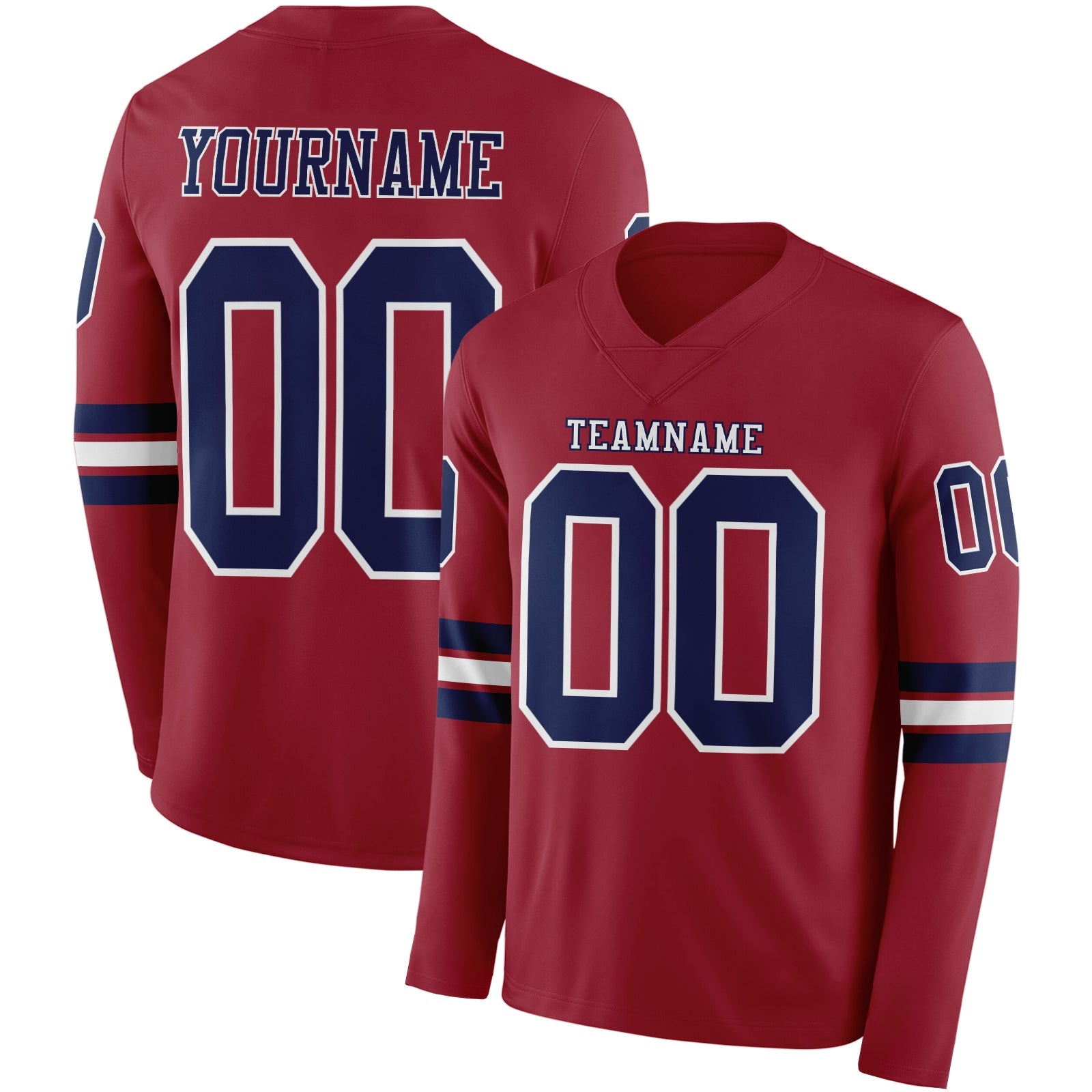 Custom Cardinal Navy-White Long Sleeve Authentic Football Jersey