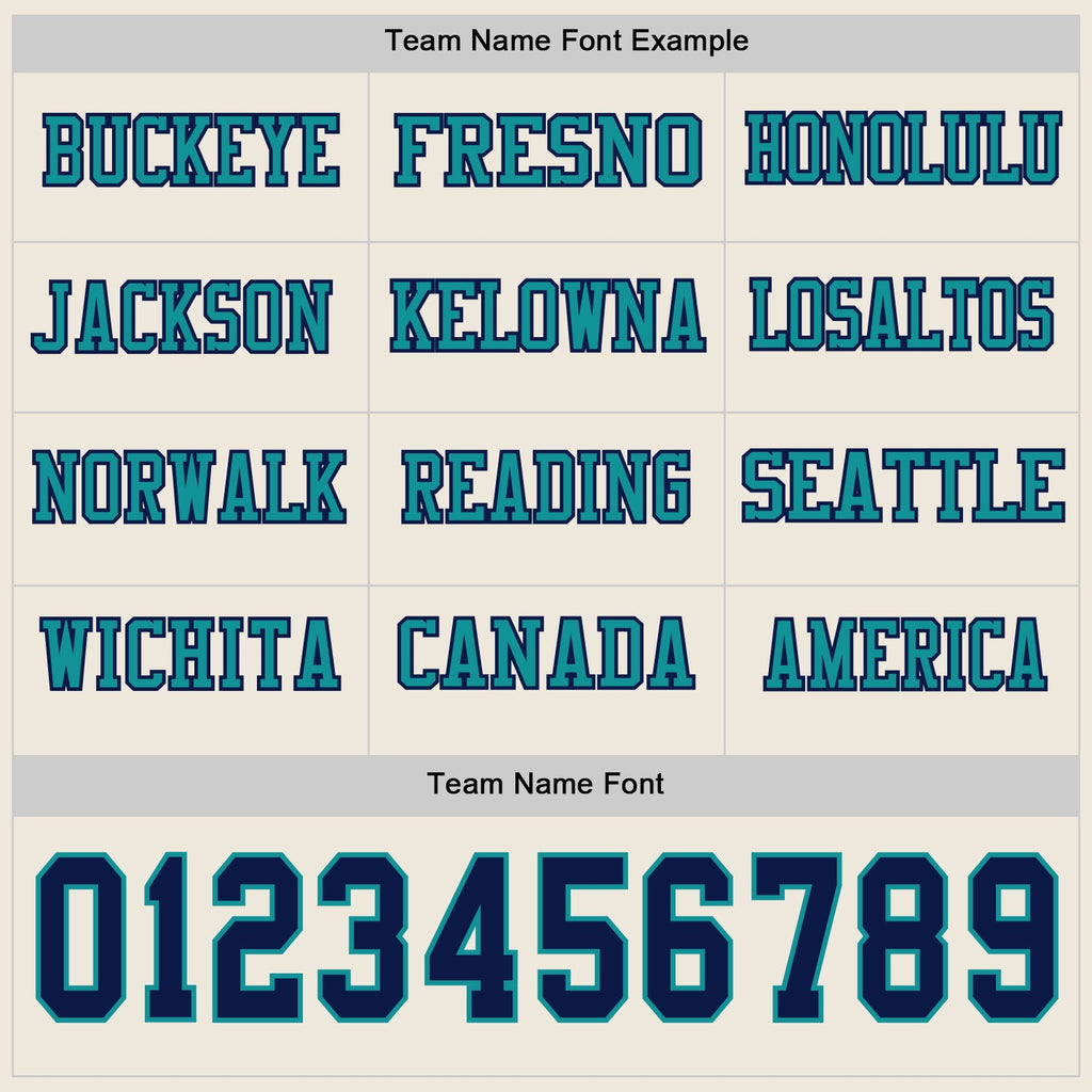 Custom Cream Navy-Teal Long Sleeve Authentic Football Jersey