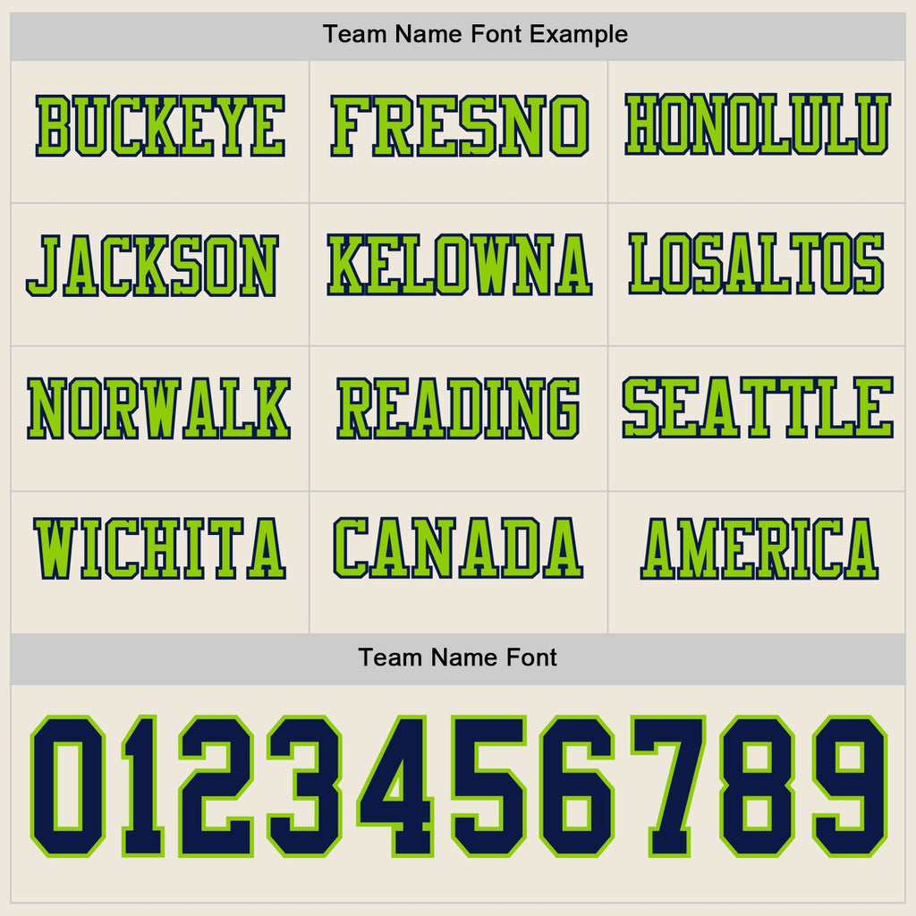 Custom Cream Navy-Neon Green Long Sleeve Authentic Football Jersey
