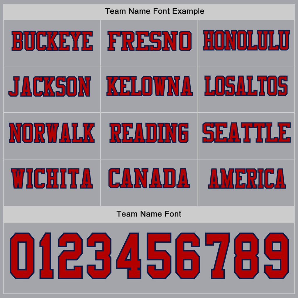 Custom Gray Red-Navy Long Sleeve Authentic Football Jersey