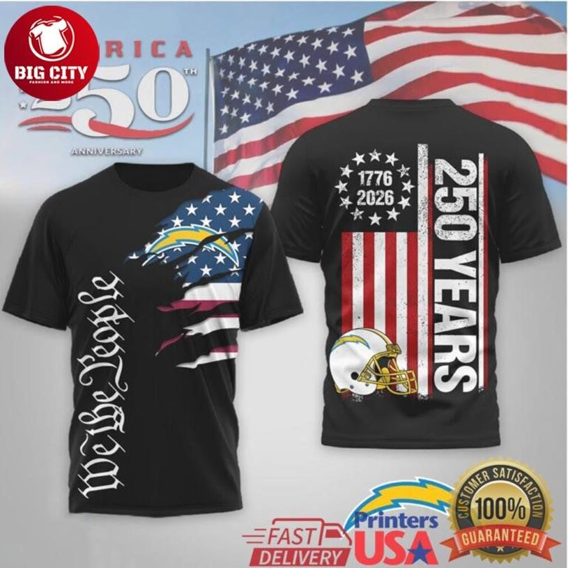 Los Angeles Chargers America 250th Anniversary 1776 2026 Patriot Two Sided Shirt Unisex