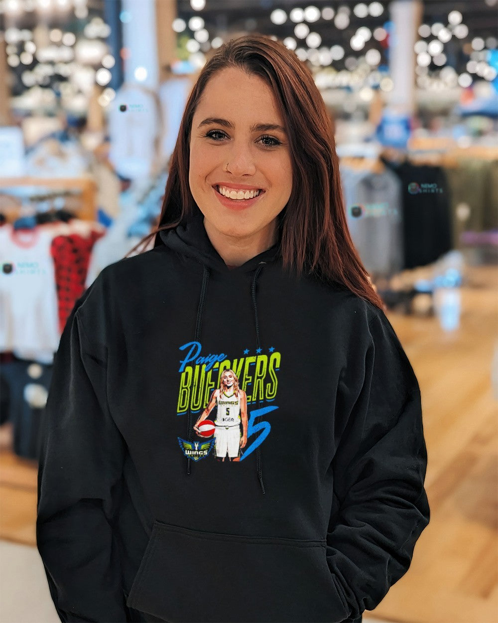 Paige Bueckers Dallas Wings player name posing shirt