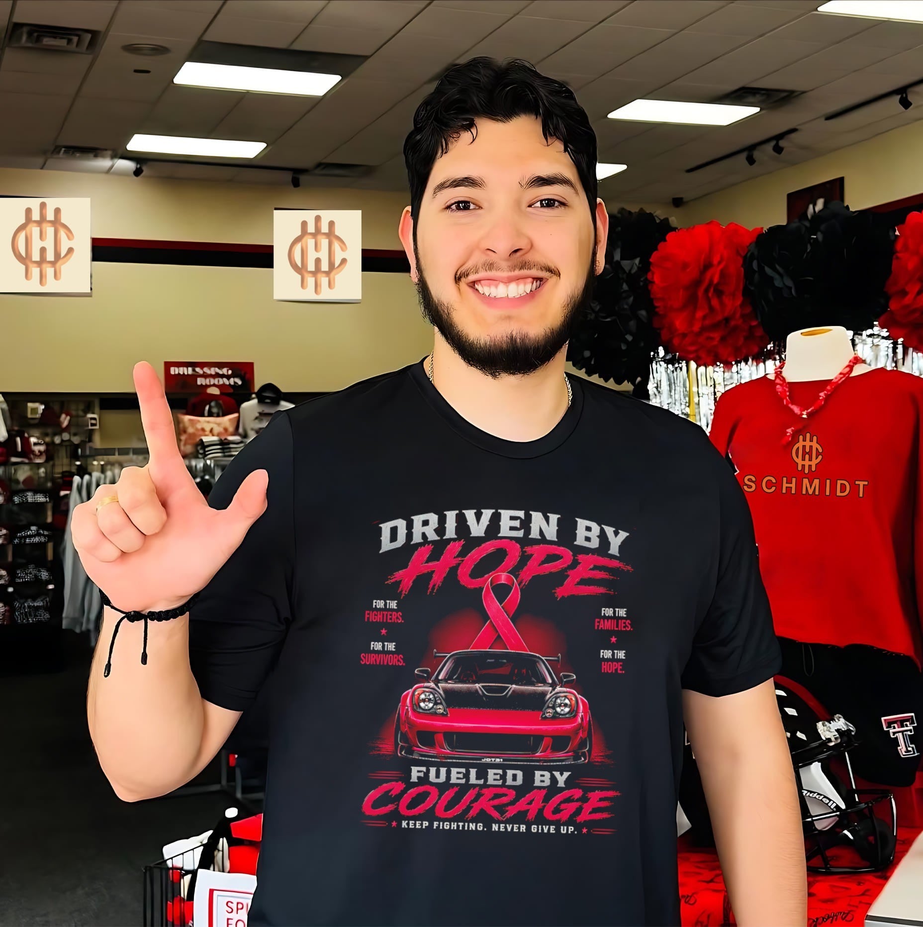 Pink Porsche 911 GT3 fueled by courage breast cancer awareness ribbon shirt