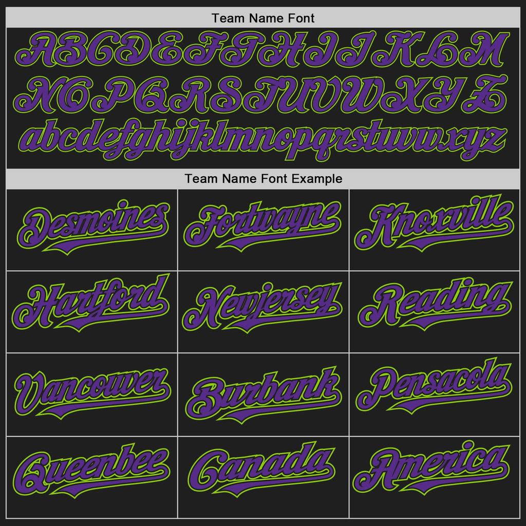 Custom Black Purple-Neon Green Authentic Raglan Sleeves Baseball Jersey