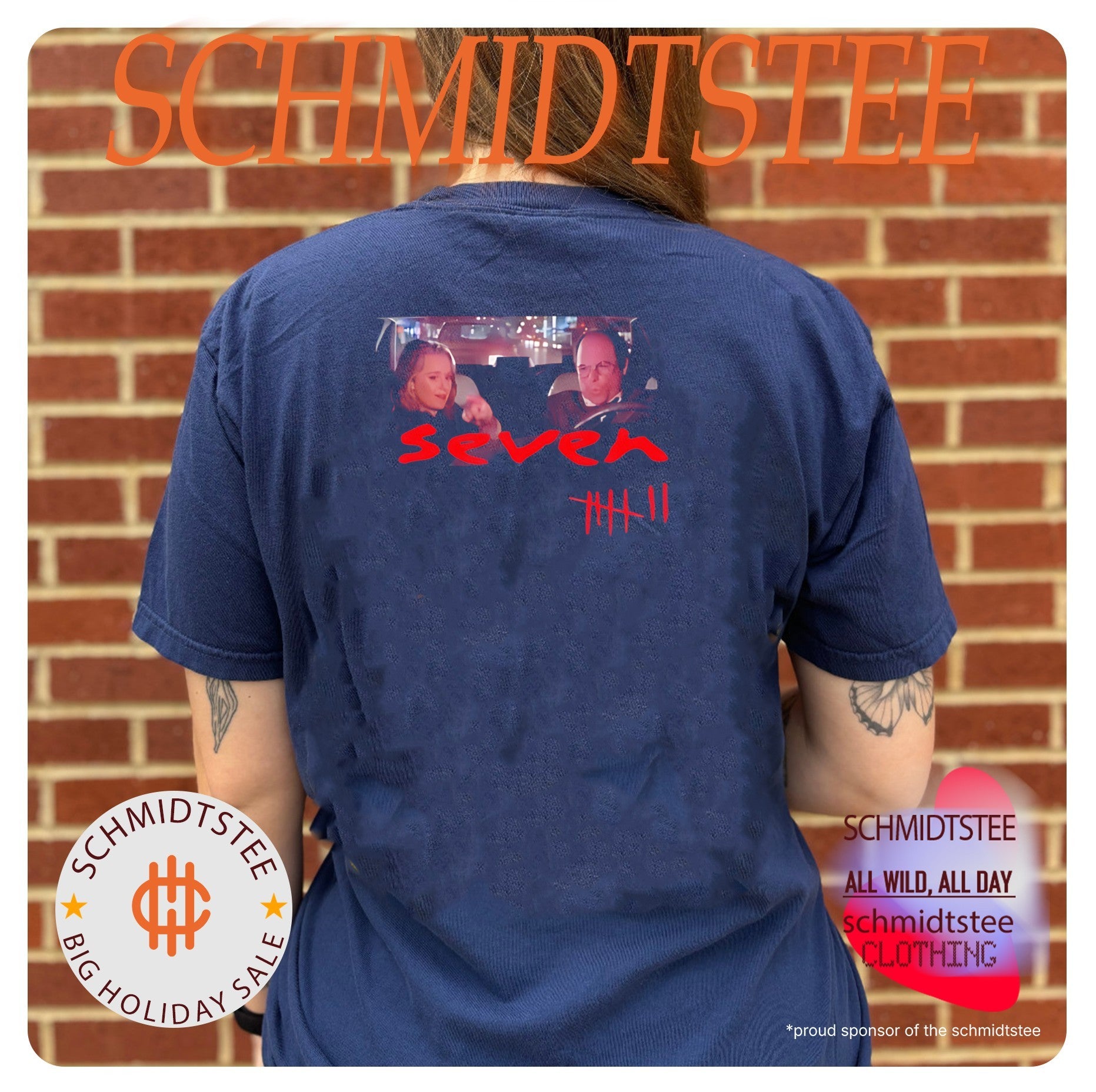 Seinfeld scene with Se7en 1995 font style shirt