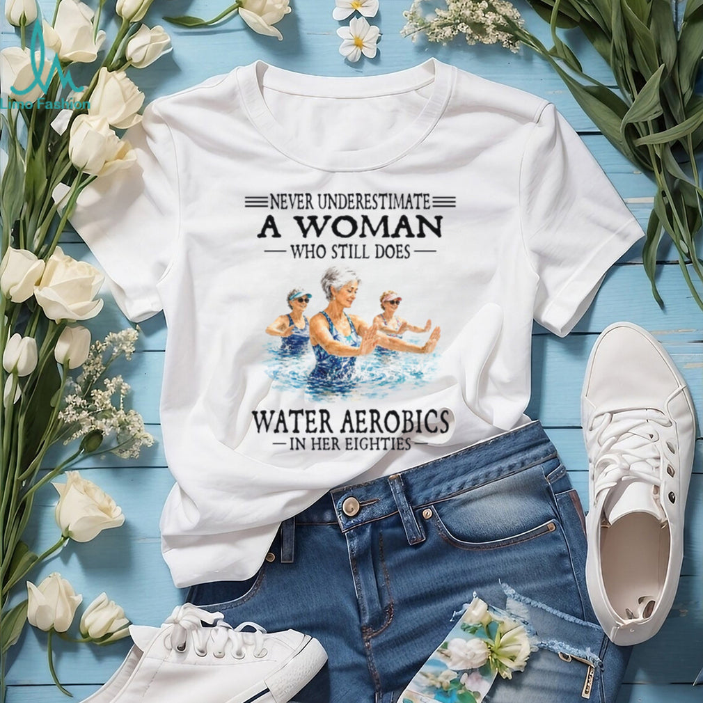 Senior Women Water Aerobics In Her Eighties Shirt