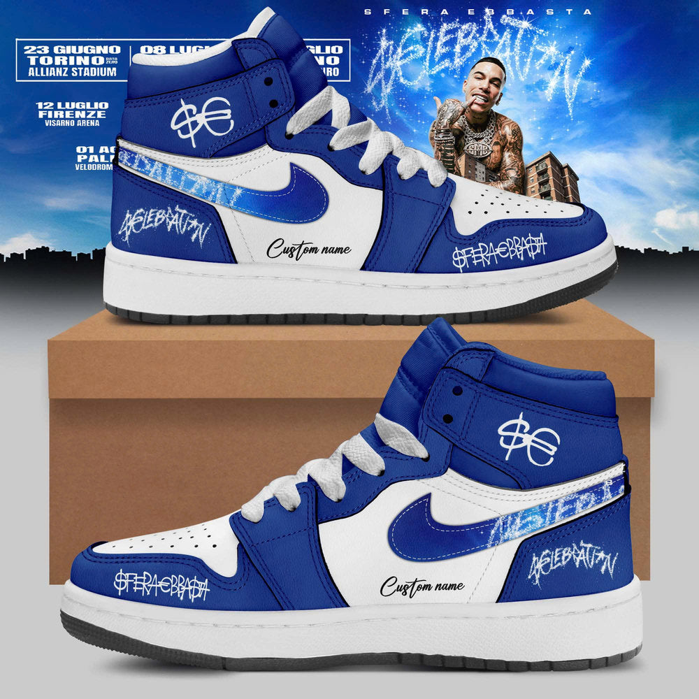 Sfera Ebbasta “$€LEBRAT10N” Summer Tour 2026 Custom Blue AJ1 Shoes