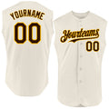 Custom Cream Brown-Gold Authentic Sleeveless Baseball Jersey