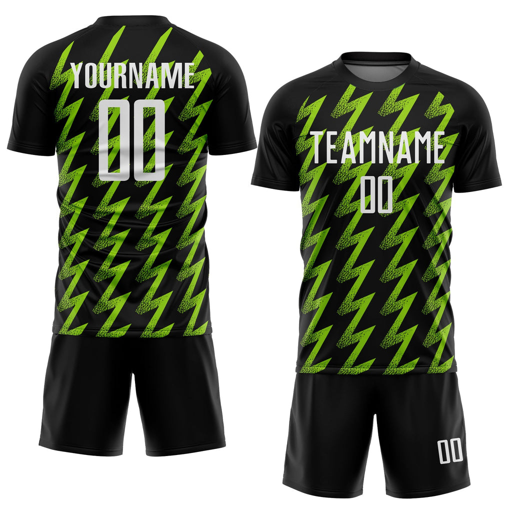 Custom Black White-Neon Green Zigzag Shape Sublimation Soccer Uniform Jersey