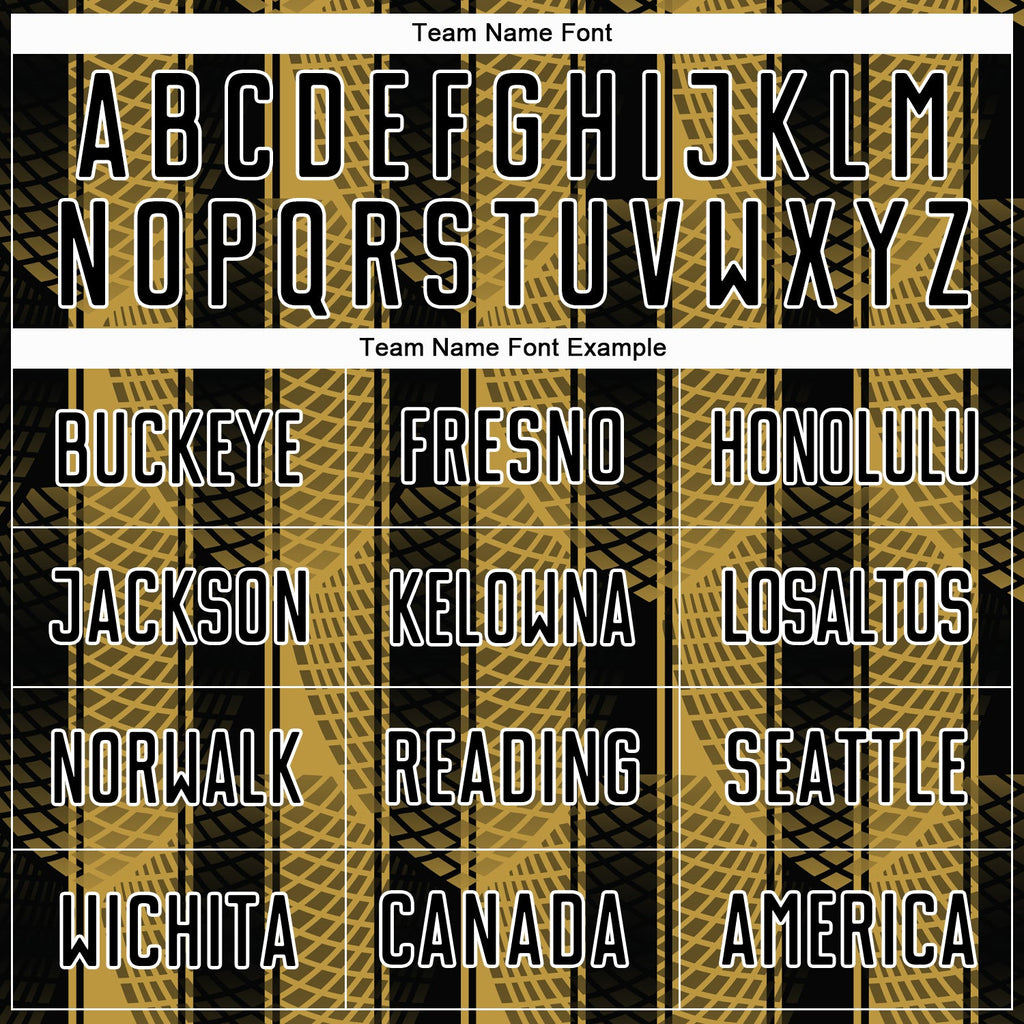 Custom Black Old Gold-White Abstract Network Sublimation Soccer Uniform Jersey