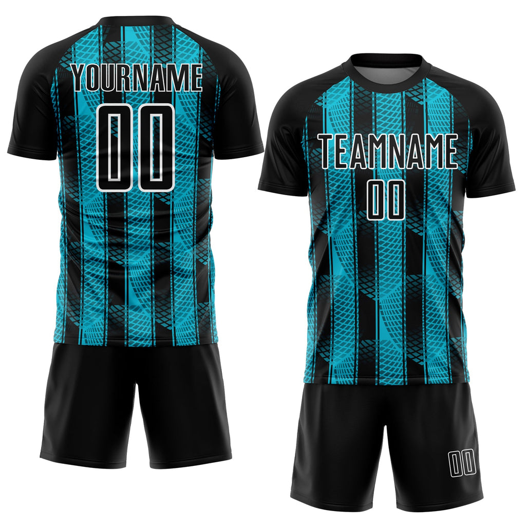 Custom Black Lakes Blue-White Abstract Network Sublimation Soccer Uniform Jersey