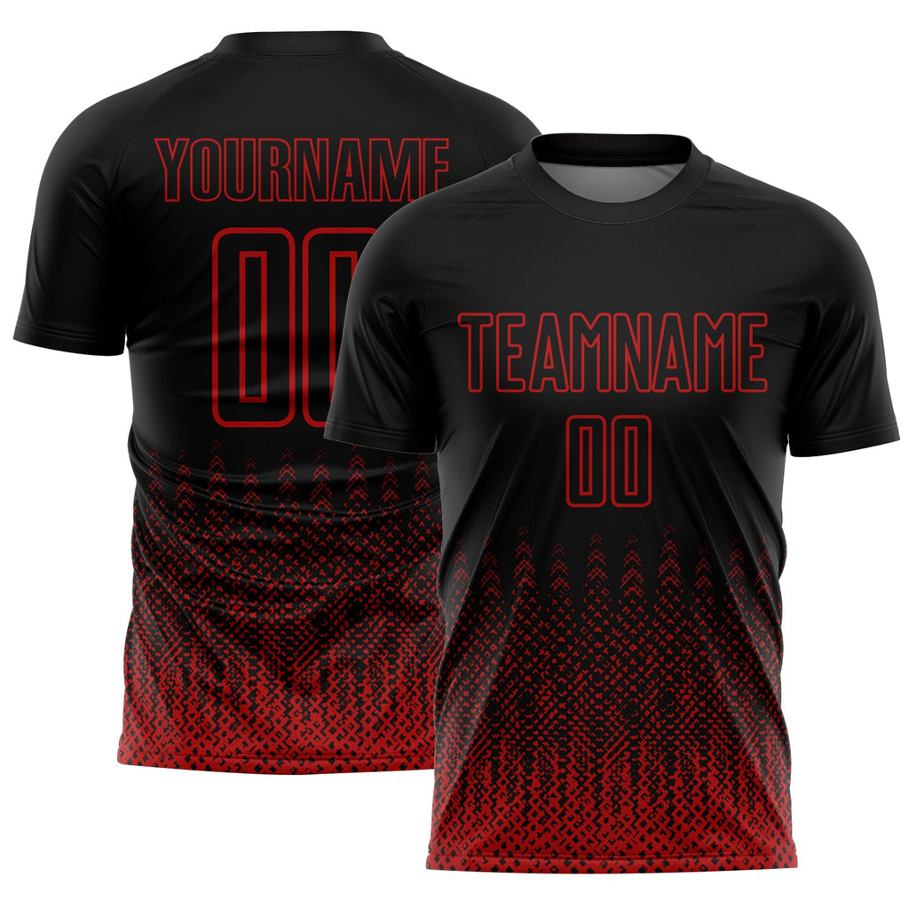 Custom Black Red Geometric Shape Sublimation Soccer Uniform Jersey