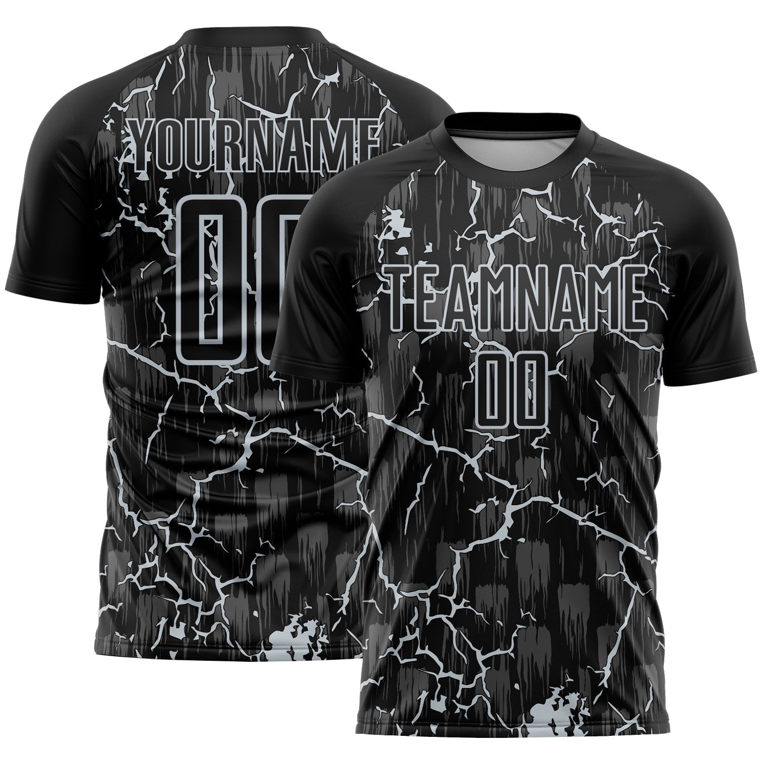 Custom Black Silver Lightning Sublimation Soccer Uniform Jersey
