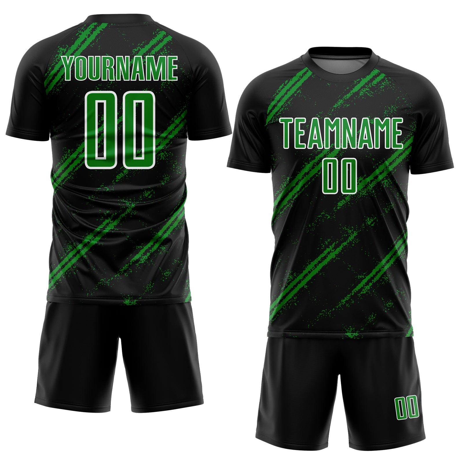 Custom Black Grass Green-White Abstract Fragment Art Splash Sublimation Soccer Uniform Jersey