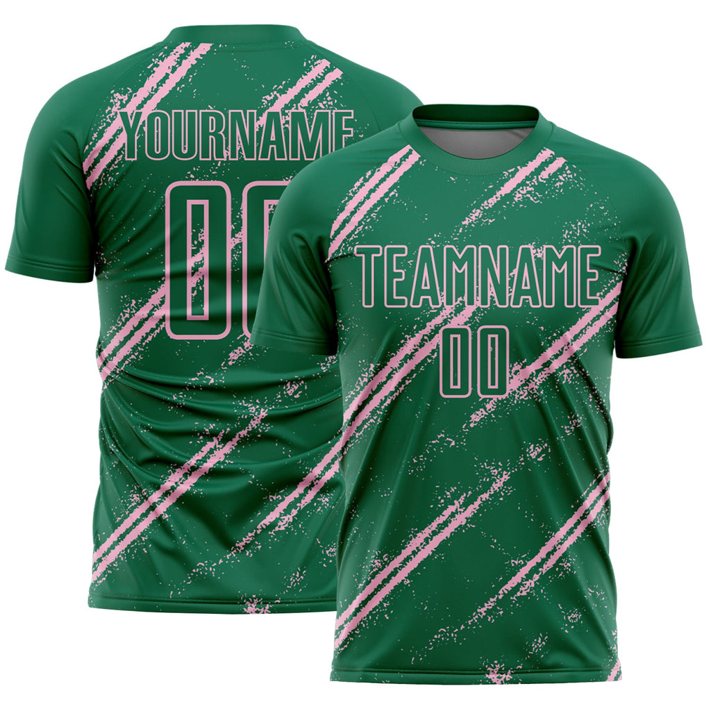 Custom Kelly Green Light Pink Abstract Fragment Art Splash Sublimation Soccer Uniform Jersey