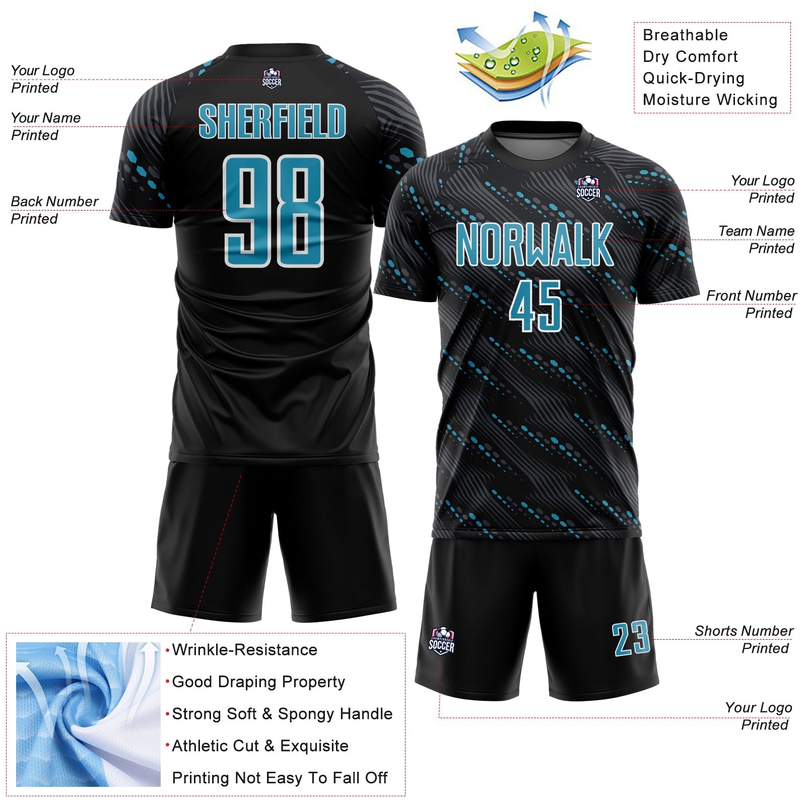 Custom Black Panther Blue-White Slant Lines Sports Sublimation Soccer Uniform Jersey