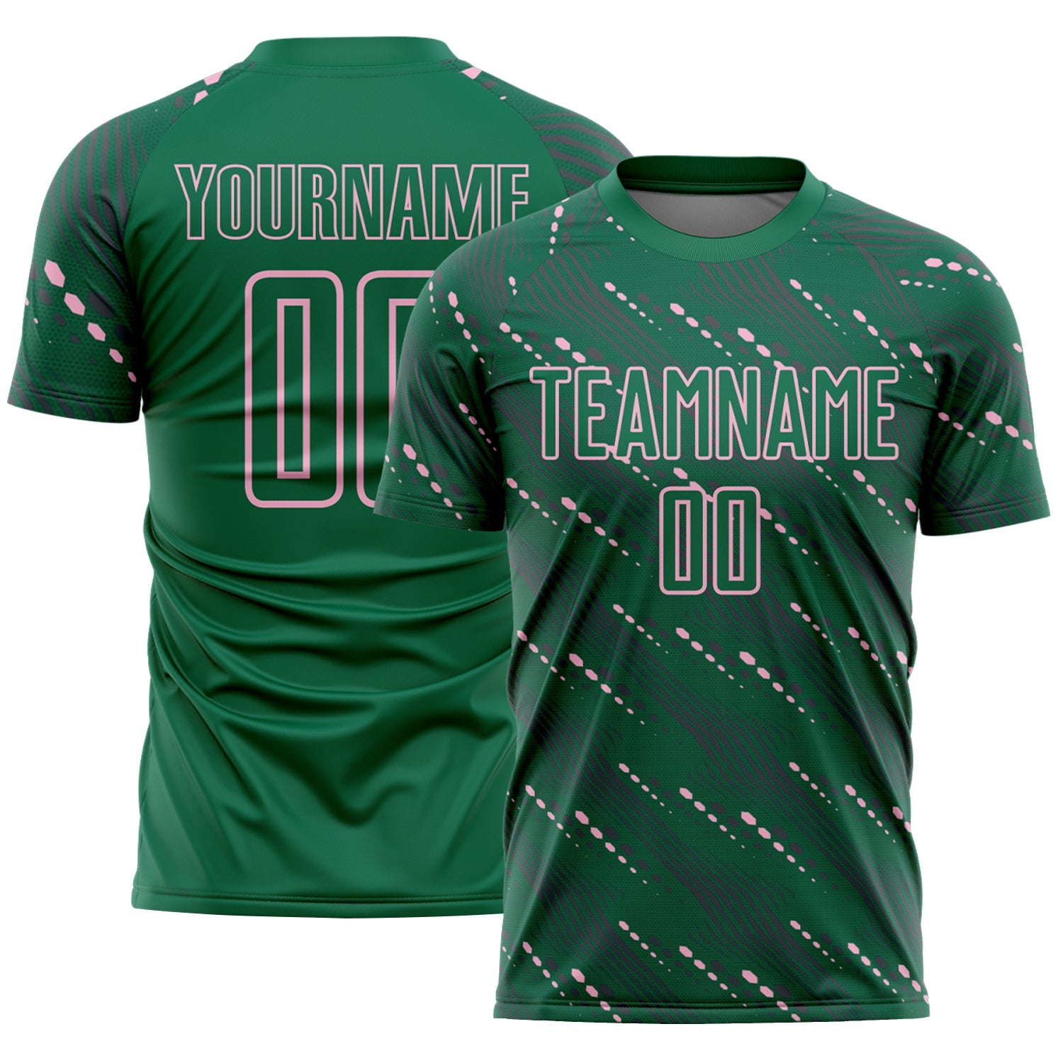 Custom Kelly Green Light Pink Slant Lines Sports Sublimation Soccer Uniform Jersey