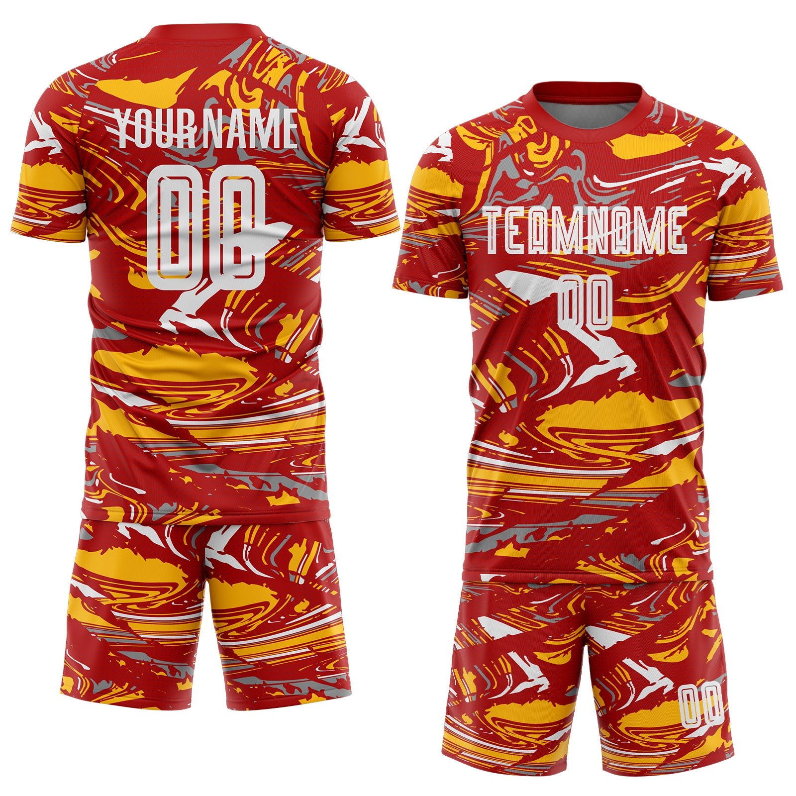 Custom Figure Light Blue Red-Gold Fluid Art Splash Sublimation Soccer Uniform Jersey