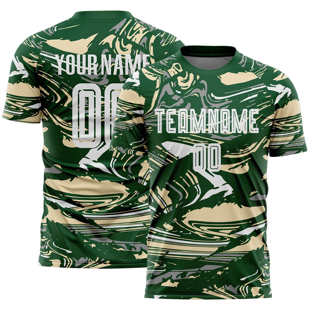 Custom Figure White Green-Cream Fluid Art Splash Sublimation Soccer Uniform Jersey